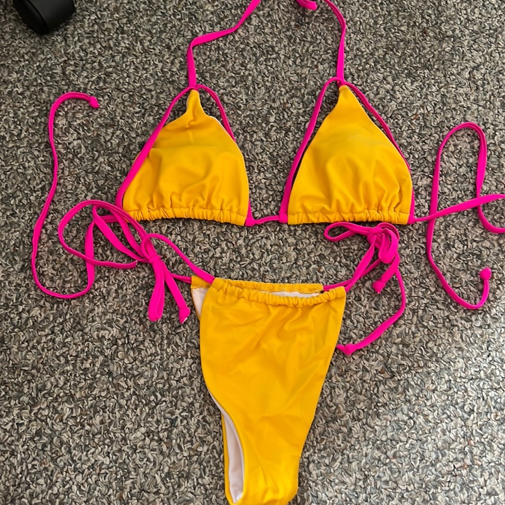 pink and yellow bikini set - small